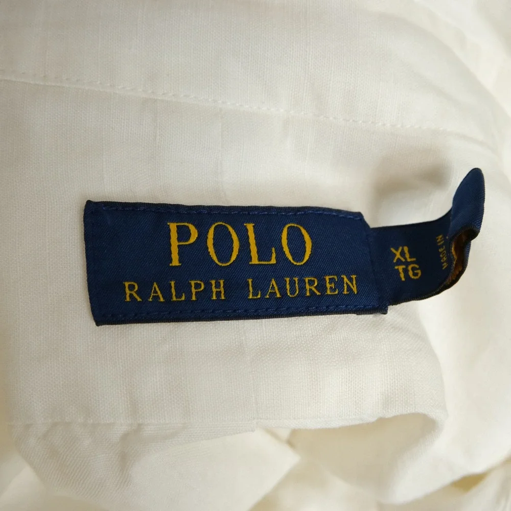 NEW Polo Ralph Lauren XL Linen Silk Blend Shirt All White Button Front Mens